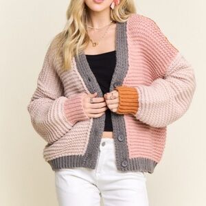 Colorblock Knit Cardigan Sweater